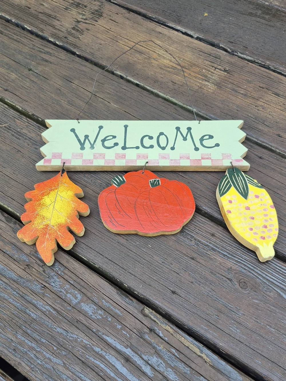Fall Welcome Hanging Wall Sign with Orange, Red and Yellow Accents